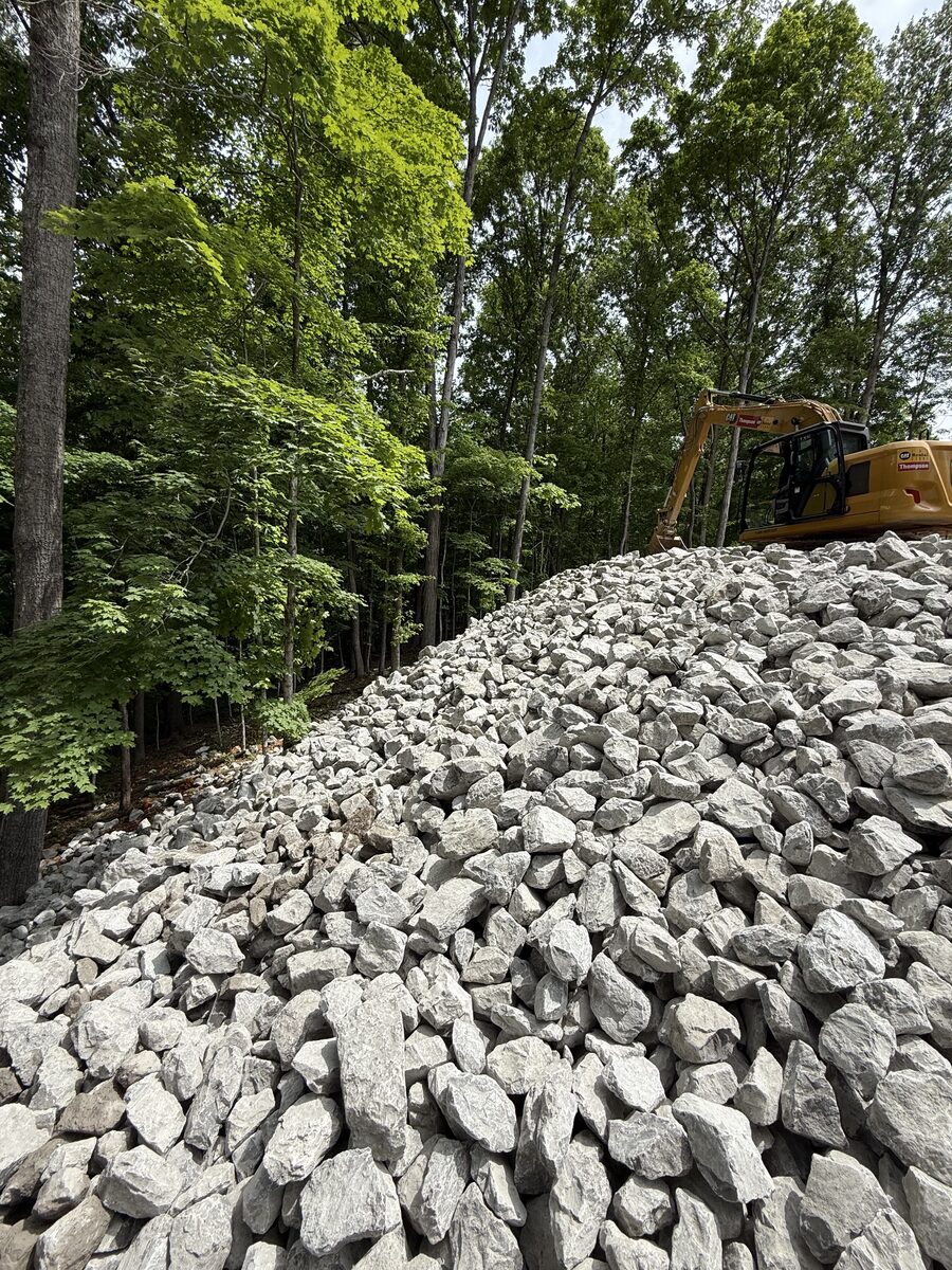 Riprap bank stabilization with CAT excavator, Tennessee